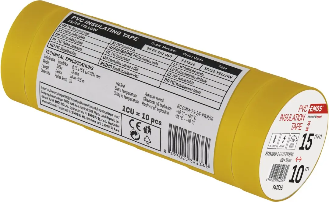 Emos Isolatietape PVC 15mm x 10m Geel