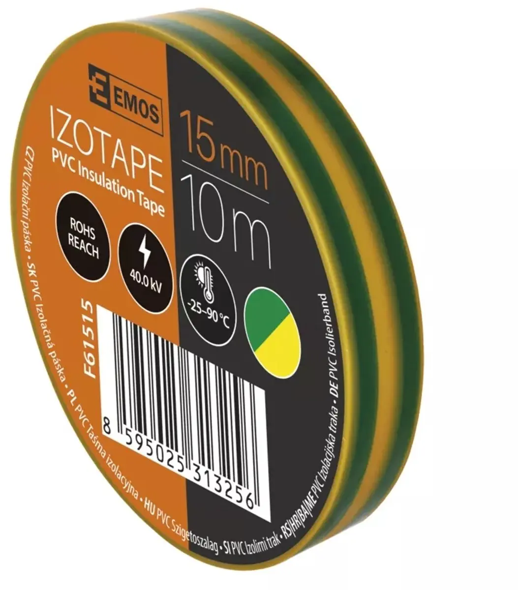 Emos PVC Isolatietape Geel-Groen 15mm x 10m F61515 - afbeelding 3 van 6