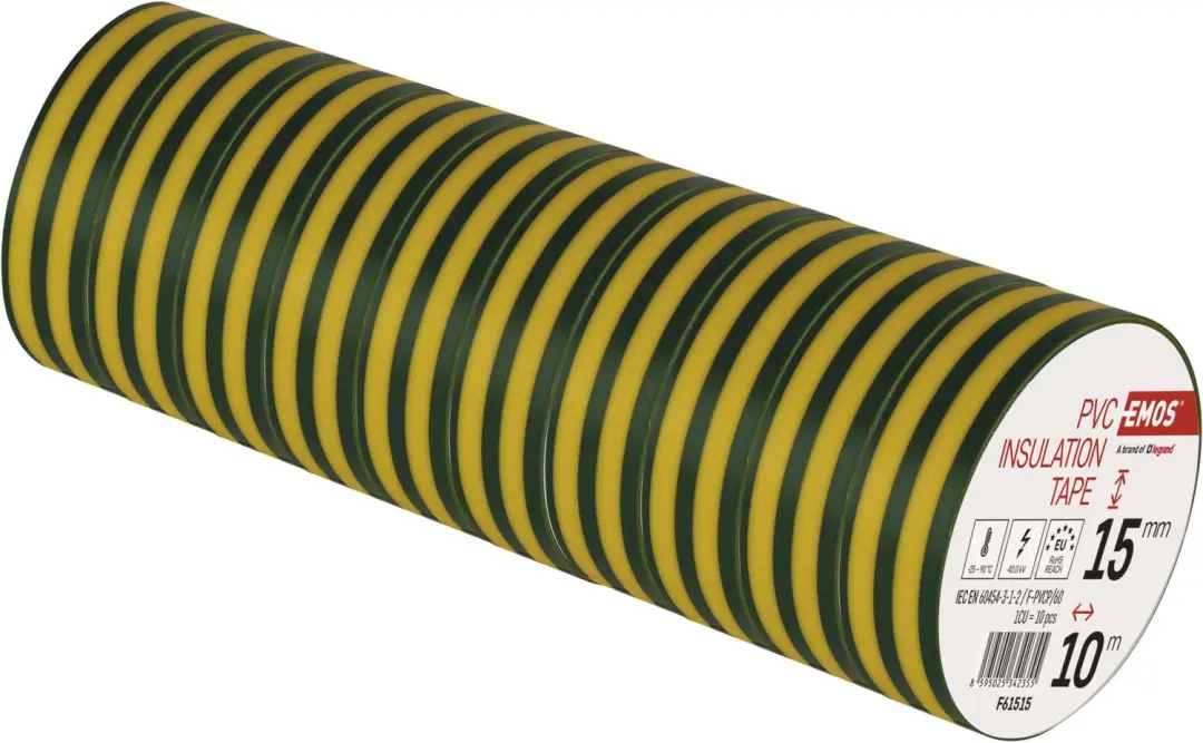 Emos PVC Isolatietape Geel-Groen 15mm x 10m F61515 - afbeelding 2 van 6