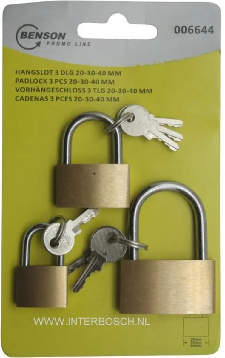 Benson Hangslot 3-delig 20-30-40 mm