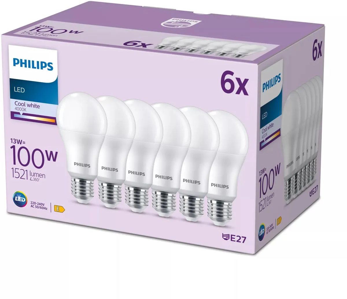 Philips LED Lamp Mat E27 13W Koelwit - 6 Stuks