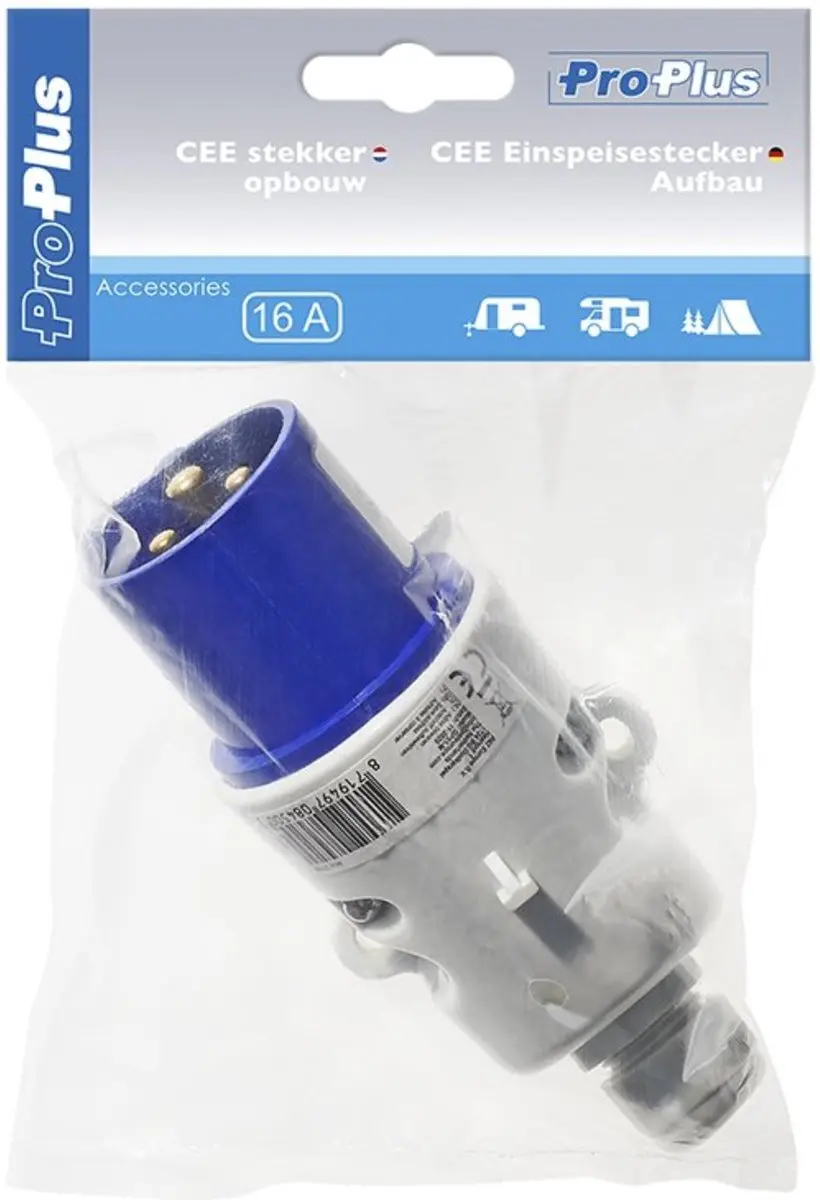 ProPlus Wandstekker 3-polig IP44 16A 230V - Blauw/Wit - afbeelding 4 van 6