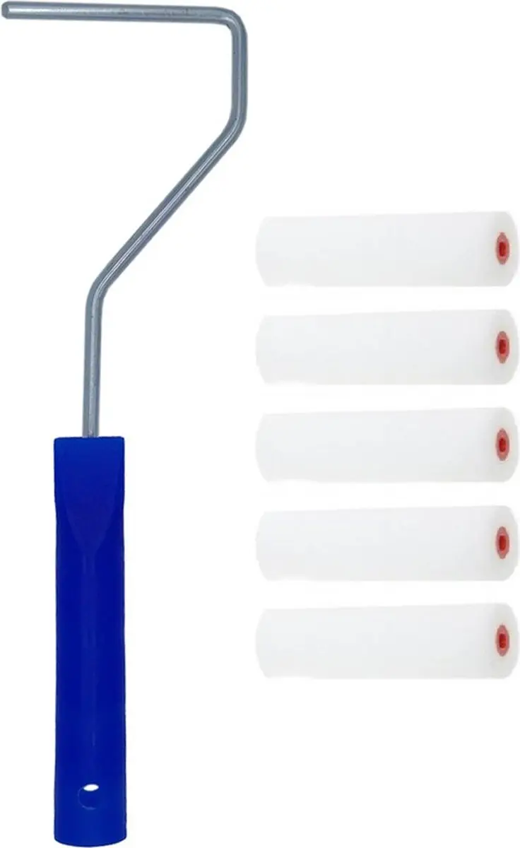 5x verfrollers / schuimrollers fijn inclusief rollerbeugel