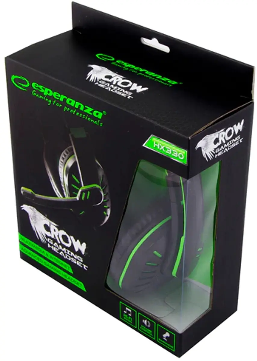 Esperanza Crow Serie Gaming Headset - Zwart-Groen - afbeelding 5 van 6
