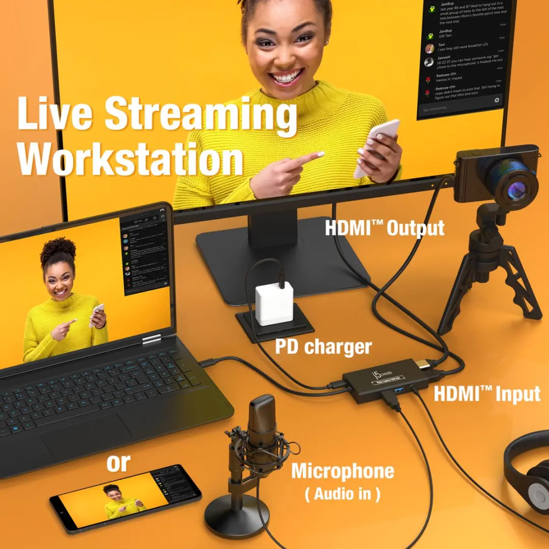 j5create JVA01-N Video Capture USB-hub - Zwart - afbeelding 4 van 6