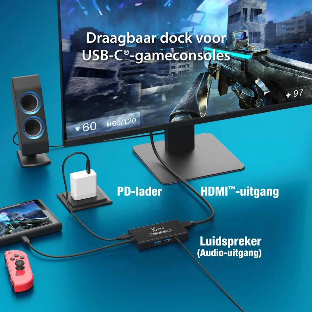 j5create JVA01-N Video Capture USB-hub - Zwart - afbeelding 6 van 6