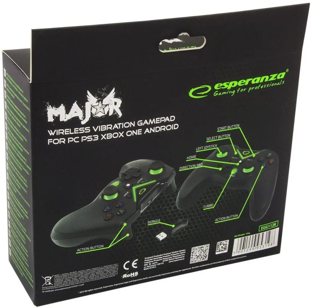 Esperanza EGG112K Gamepad PS3, Xbox One, PC - Zwart - afbeelding 6 van 6