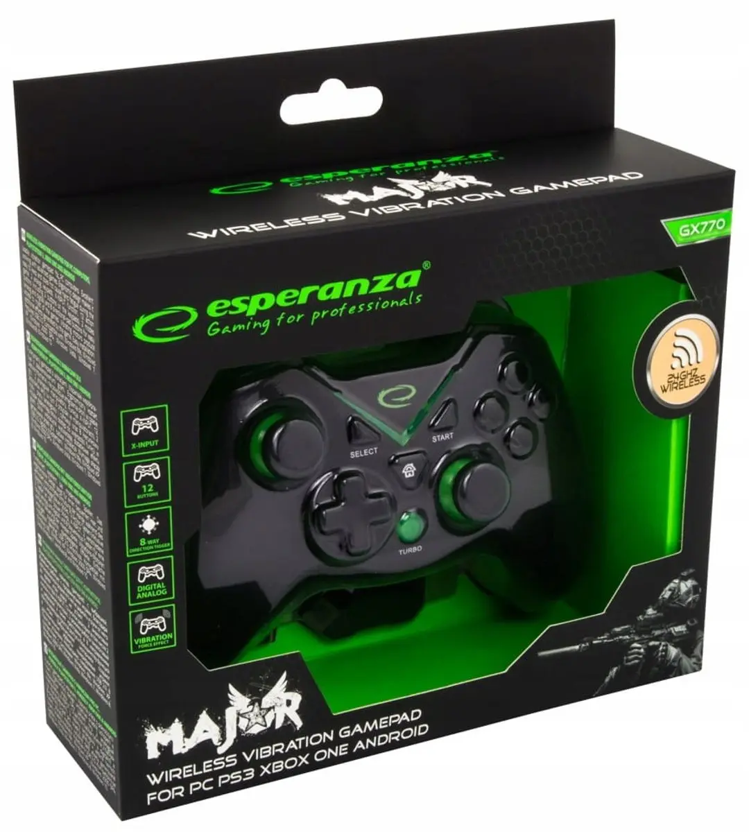 Esperanza EGG112K Gamepad PS3, Xbox One, PC - Zwart - afbeelding 3 van 6