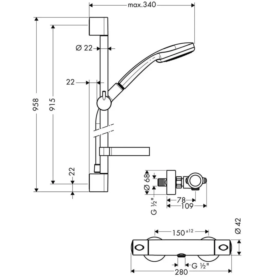 Hansgrohe Croma 100 Multi Douchesysteem - Ecostat 1001 SL - afbeelding 3 van 5