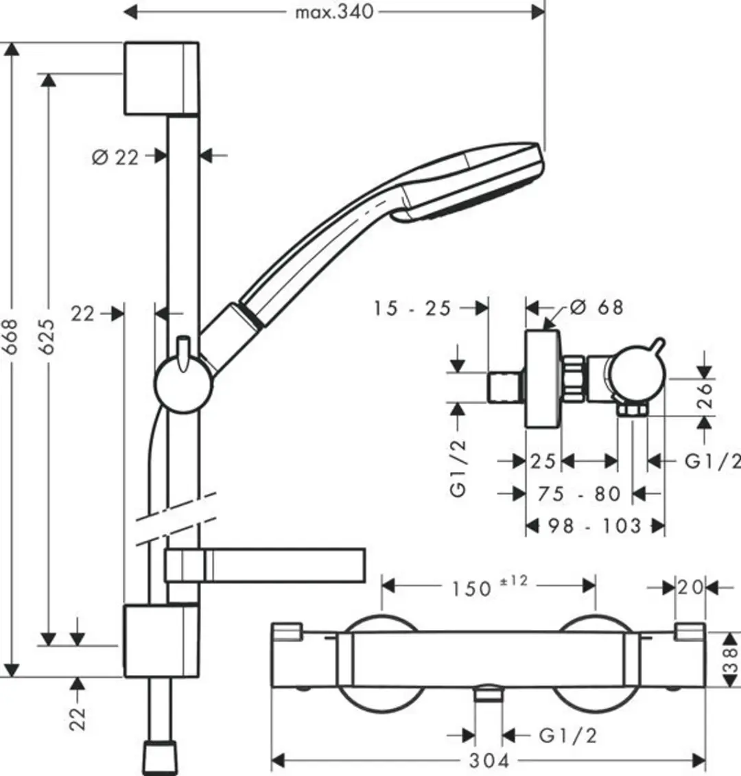 Hansgrohe Croma 100 Multi Douchesysteem - Ecostat 1001 SL - afbeelding 4 van 5