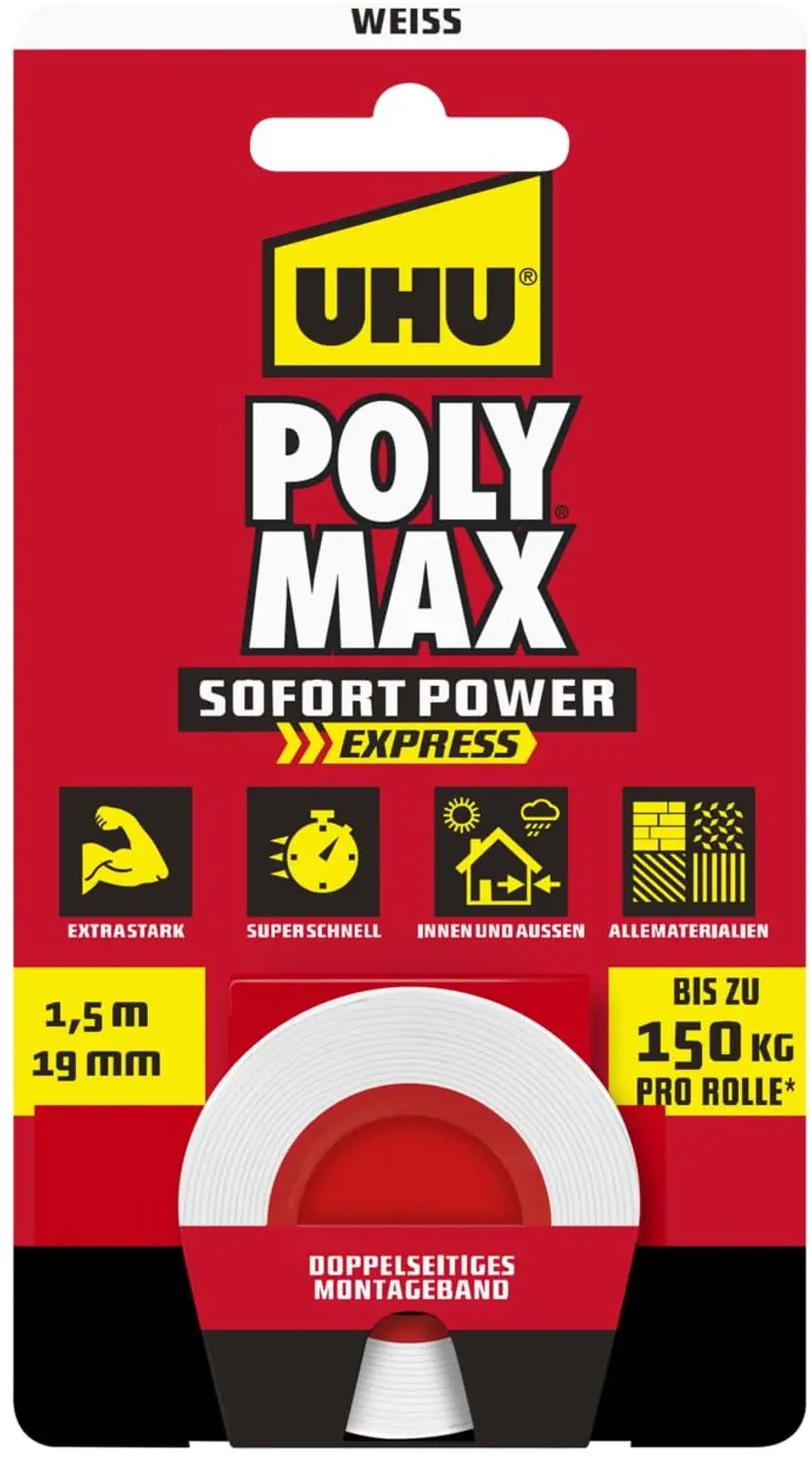 UHU Poly Max Dubbelzijdig Tape Wit 1,5m