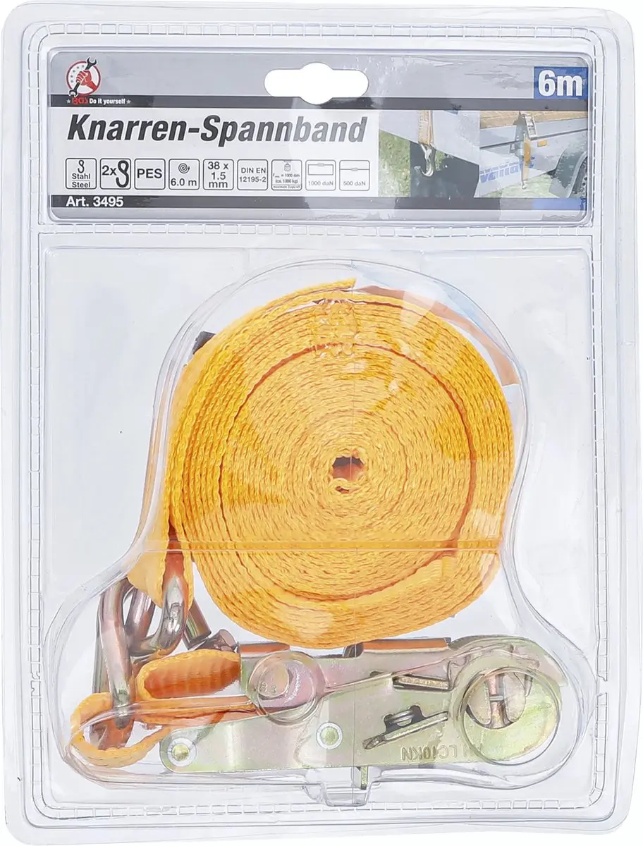BGS technic Ratel Spanband 6m x 38mm - Geel - afbeelding 5 van 5