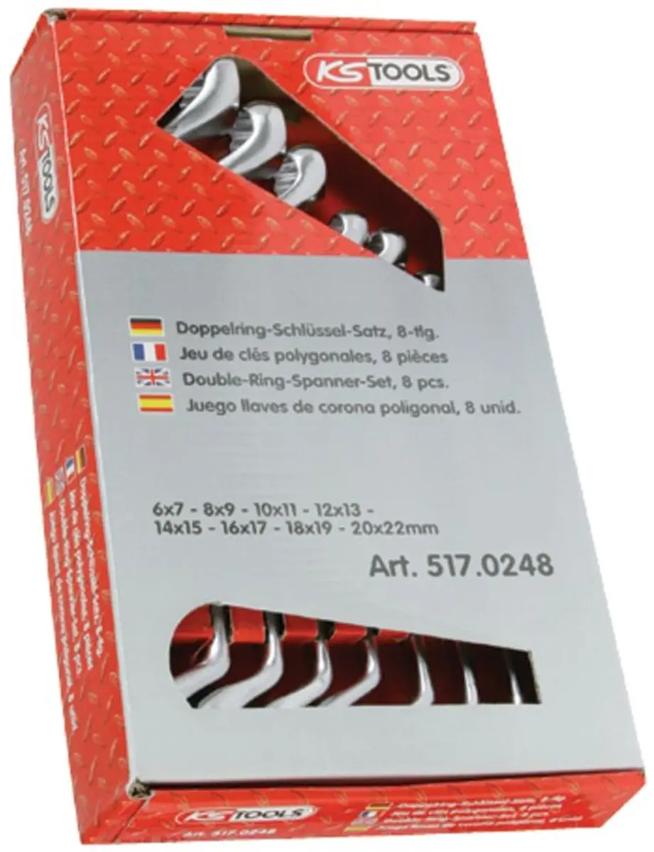 KS Tools Classic - Dubbele Ringsleutel Set - 8-delig - 6x7 mm tot 20x22 mm - 75° Afgebogen - Chroom-Vanadium Staal - afbeelding 3 van 3