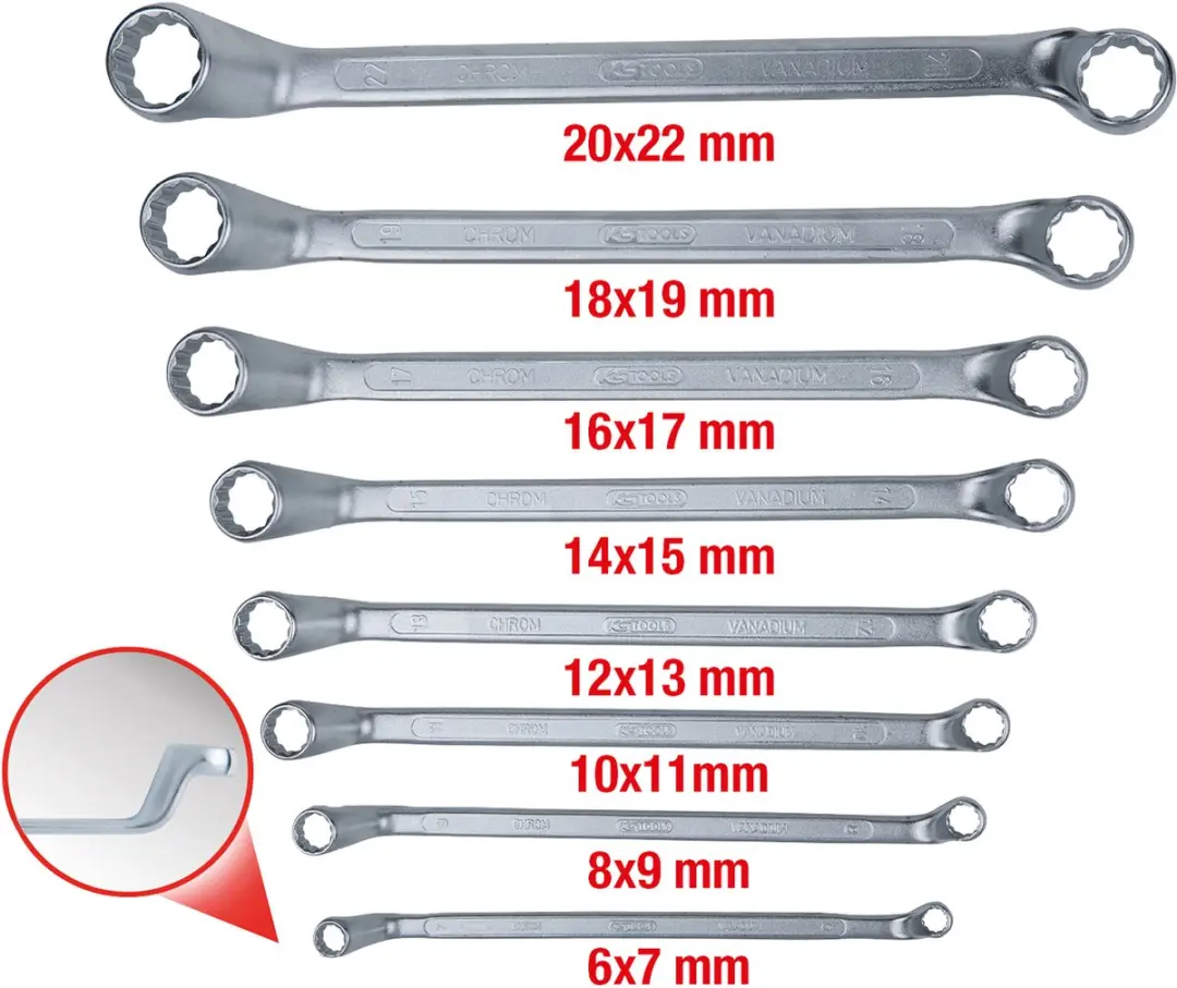 KS Tools Classic - Dubbele Ringsleutel Set - 8-delig - 6x7 mm tot 20x22 mm - 75° Afgebogen - Chroom-Vanadium Staal - afbeelding 2 van 3