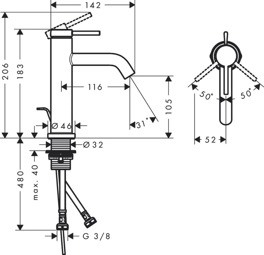 Hansgrohe Tecturis S Wastafelkraan 110mm - Brushed Bronze - afbeelding 2 van 6