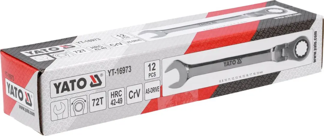 Yato YT-16973 Flexibele Ratelsleutelset - 12-delig, 8-19mm - afbeelding 3 van 3