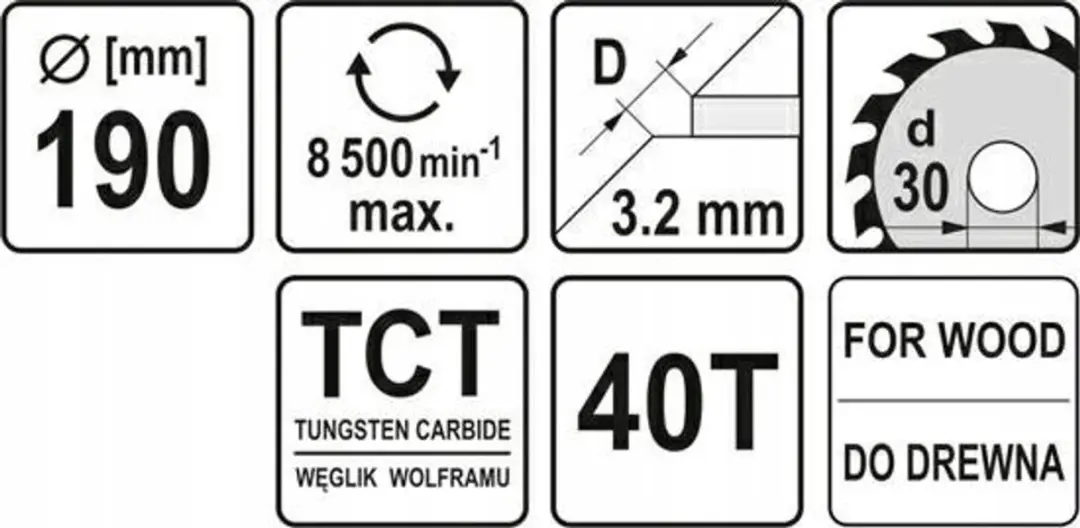 Yato YT-60489 Cirkelzaagblad Ø190mm - 40T - afbeelding 2 van 3