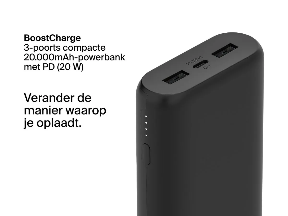 Belkin Boost-Up Charge 20.000mAh Powerbank 20W - 3 Poorten - Zwart