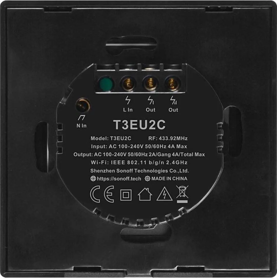Sonoff T3EU2C Smart Wandschakelaar 2-voudig - Zwart - afbeelding 3 van 6