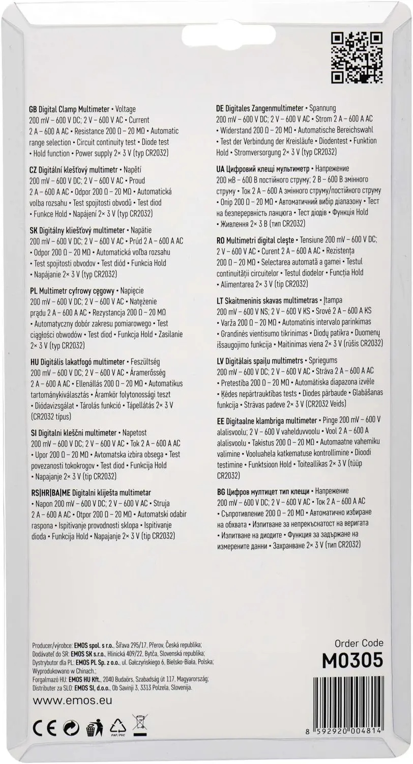 EMOS Tangmultimeter MD-310C, M0305 - afbeelding 2 van 6