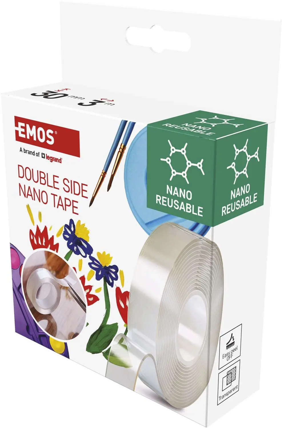 EMOS NANO Dubbelzijdige Tape F6300 - 30 mm / 3 m - Transparant - afbeelding 2 van 6