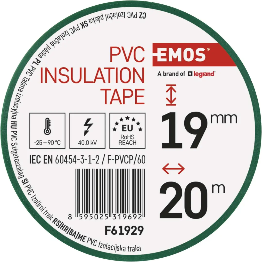 EMOS PVC-isolatietape 19mm/20m - Groen, 10 stuks - afbeelding 3 van 6