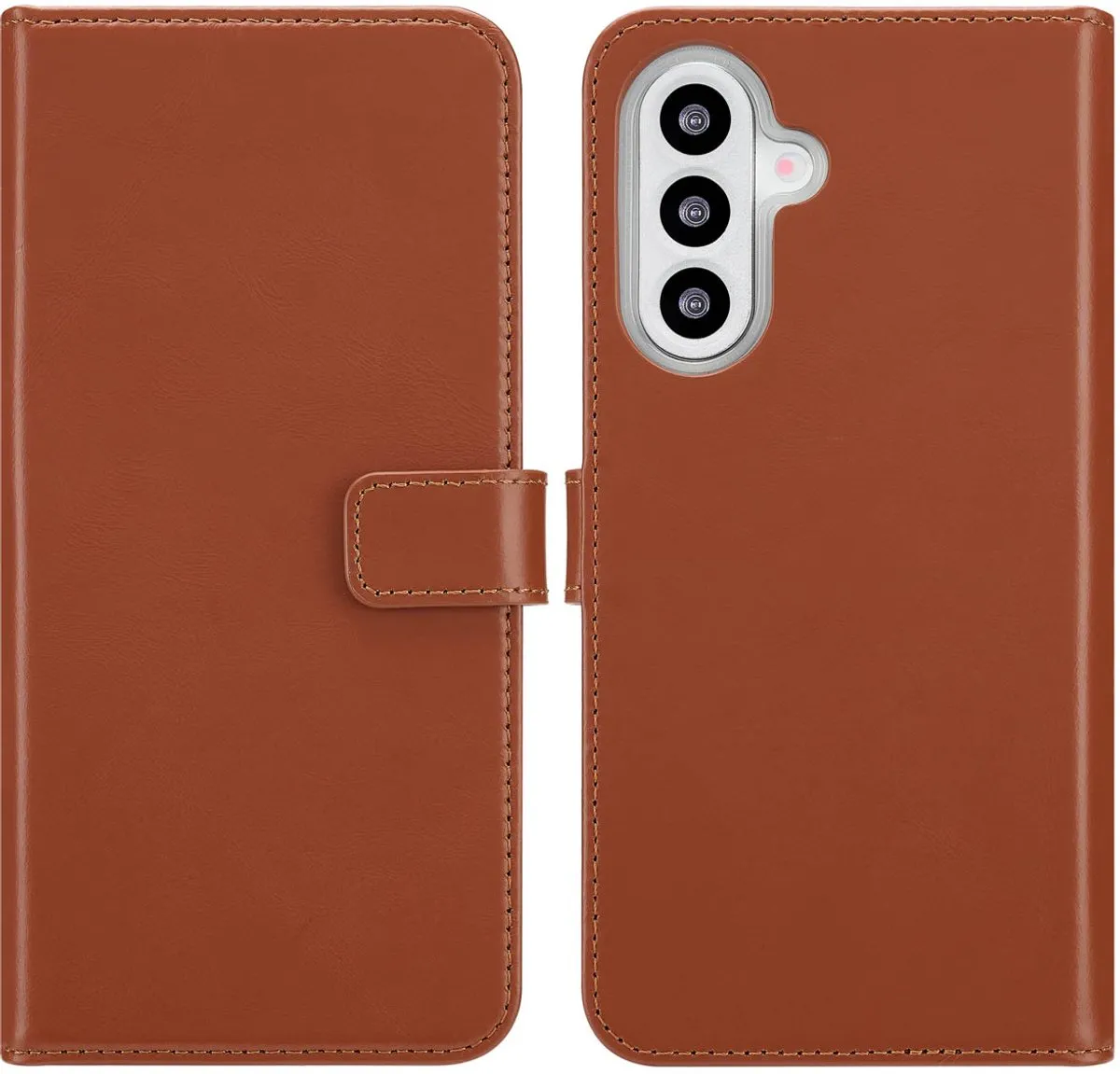 Selencia Hoesje Samsung Galaxy A26 Echt Lederen Bookcase Lichtbruin