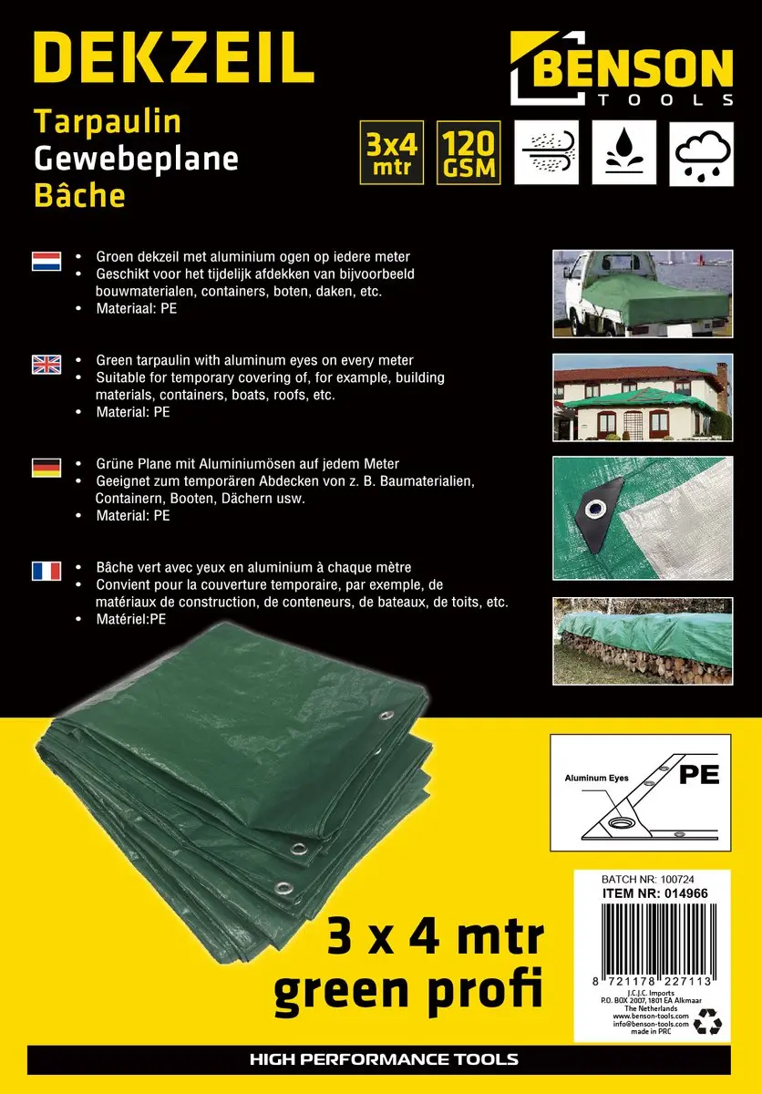 Benson Groen dekzeil 3x4 m