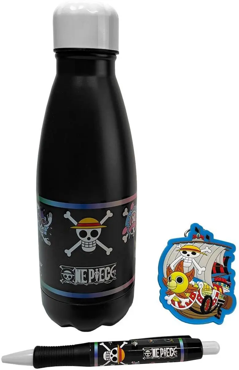 One Piece - "Emblem Flag" Metalen Waterfles + Magneet + Pen Geschenkset - afbeelding 2 van 2