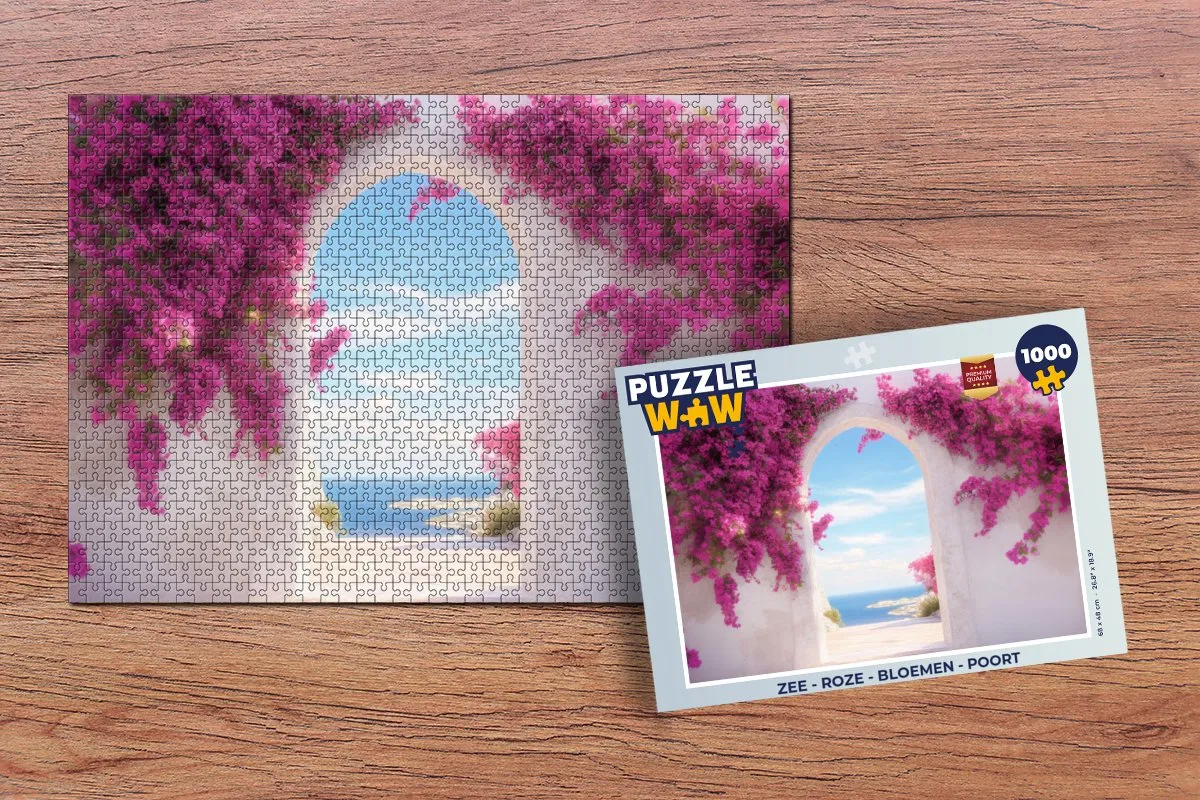 PuzzleWow Zee Roze Bloemen Legpuzzel 1000 Stuks - Witte Poort