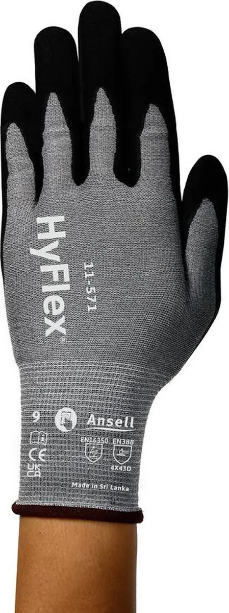 Ansell HyFlex 11571R070-1P Werkhandschoen - Maat 7 - Zwart - afbeelding 2 van 5