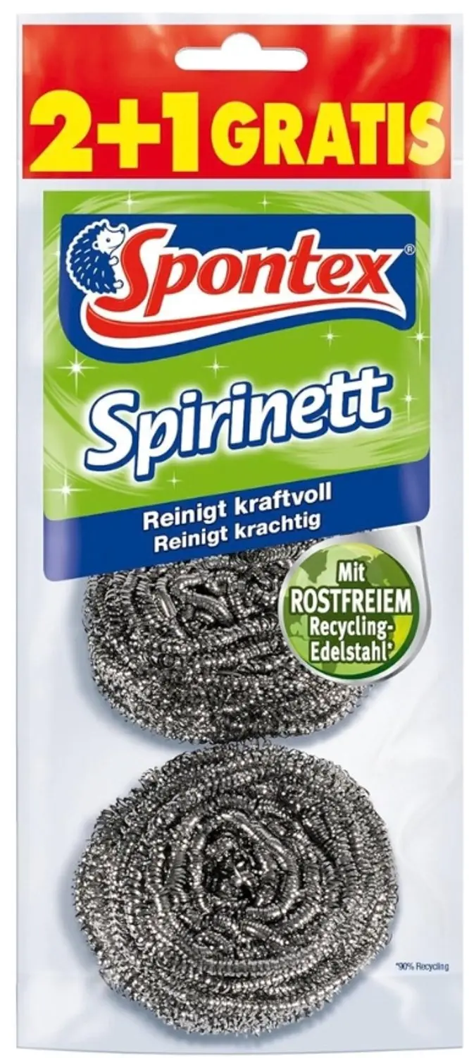 Spontex spiraalspons Spirinett 2+, 90% gerecycled edelstaal, roestvrij