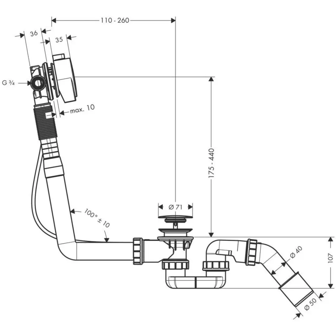Hansgrohe Exafill S 58113000 Afvoergarnituur - Chroom - afbeelding 2 van 4