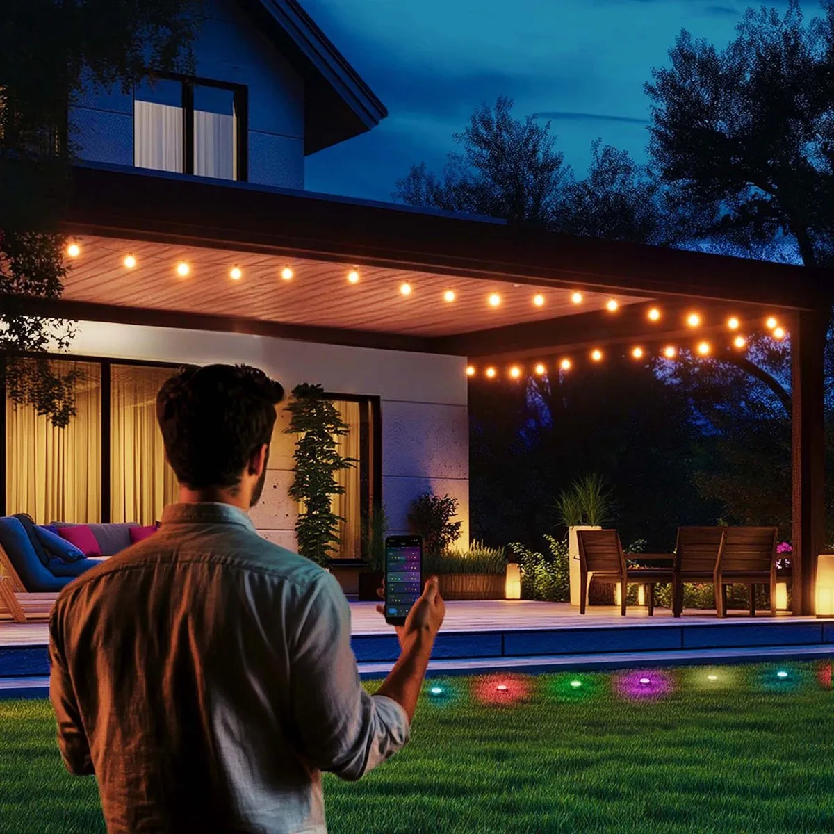 LEDVION RGBIC Prikspotset 24W - 4 Lampen - 10m Snoer - Zwart