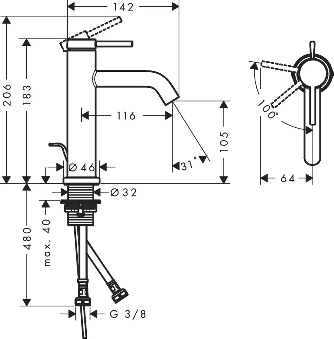 Hansgrohe Tecturis S 73314670 Wastafelkraan - Mat Zwart - afbeelding 2 van 6