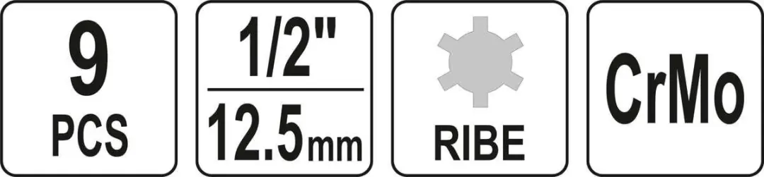 Yato Ribe Dopsleutelset 1/2" 9-delig - YT-10681 - afbeelding 5 van 6