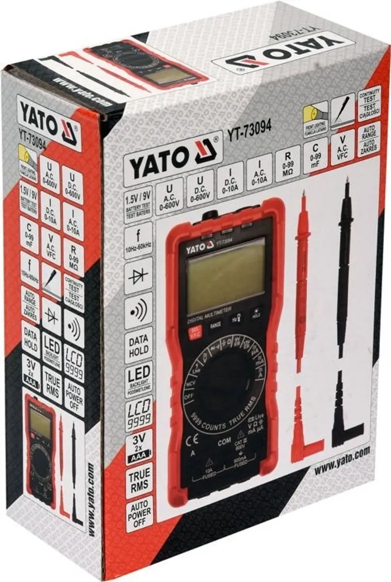 Yato YT-73094 Digitale Multimeter - 600V - Rood/Zwart - afbeelding 3 van 4