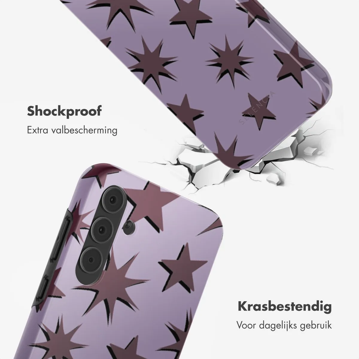 Selencia Hoesje Samsung Galaxy A55 - Stars Plum Lilac
