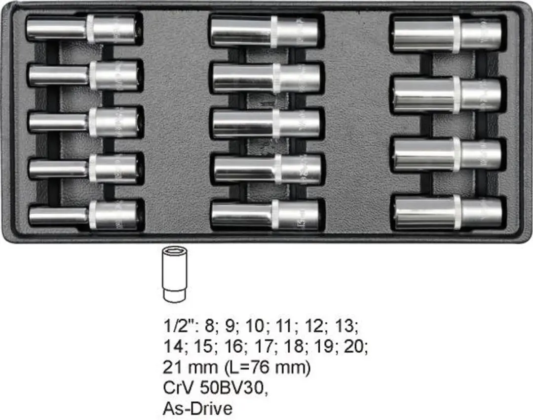 Yato YT-5539 Lange Dopsleutelset 1/2" - 14 Stuks - afbeelding 2 van 2