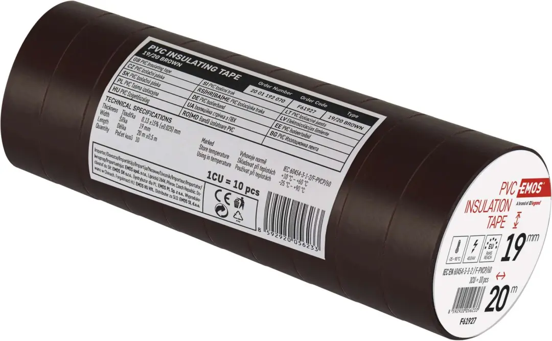 EMOS PVC-isolatietape 19mm/20m - Bruin - 10 stuks - afbeelding 2 van 6