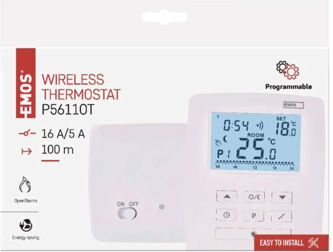 Emos P5611OT Programmeerbare OpenTherm Kamerthermostaat - Draadloos - Wit - afbeelding 3 van 6