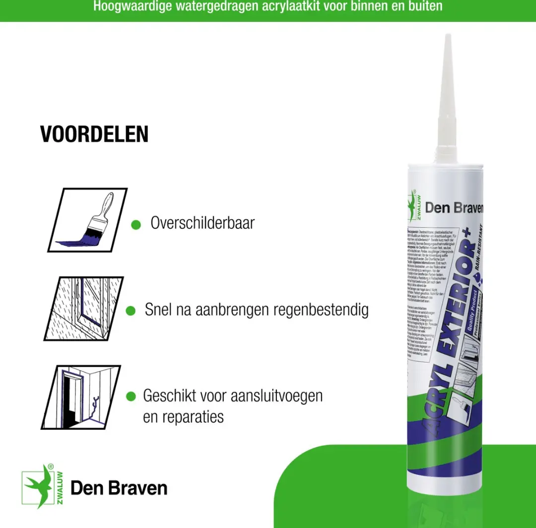 Zwaluw Acryl Exterior+ Acrylaatkit - 310ml - Grijs - afbeelding 2 van 6