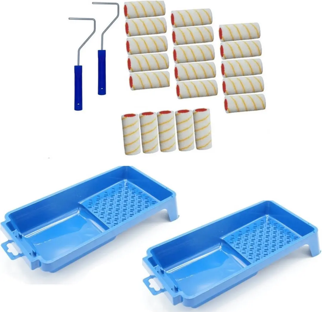 20x verfroller / vachtrollers incl 2 rollerbeugels en 2 verfbakken