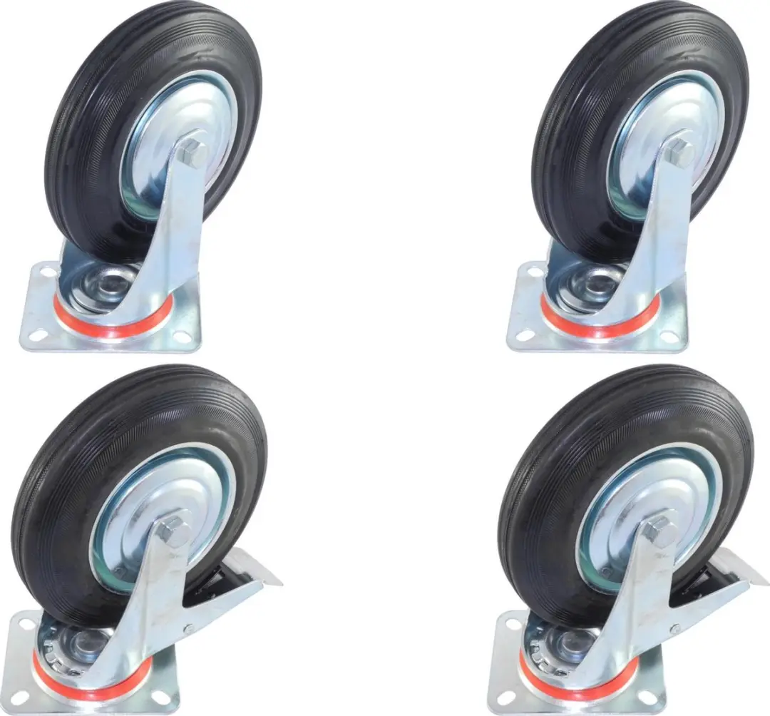 Set van 4 Zwenkwielen Transportwielen 200mm
