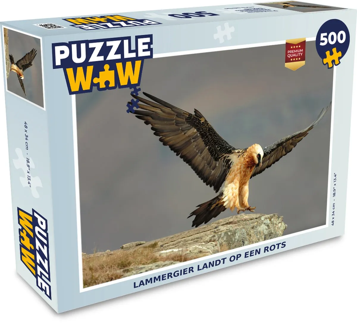 PuzzleWow Lammergier op Rots Legpuzzel 500 Stuks - Multicolor