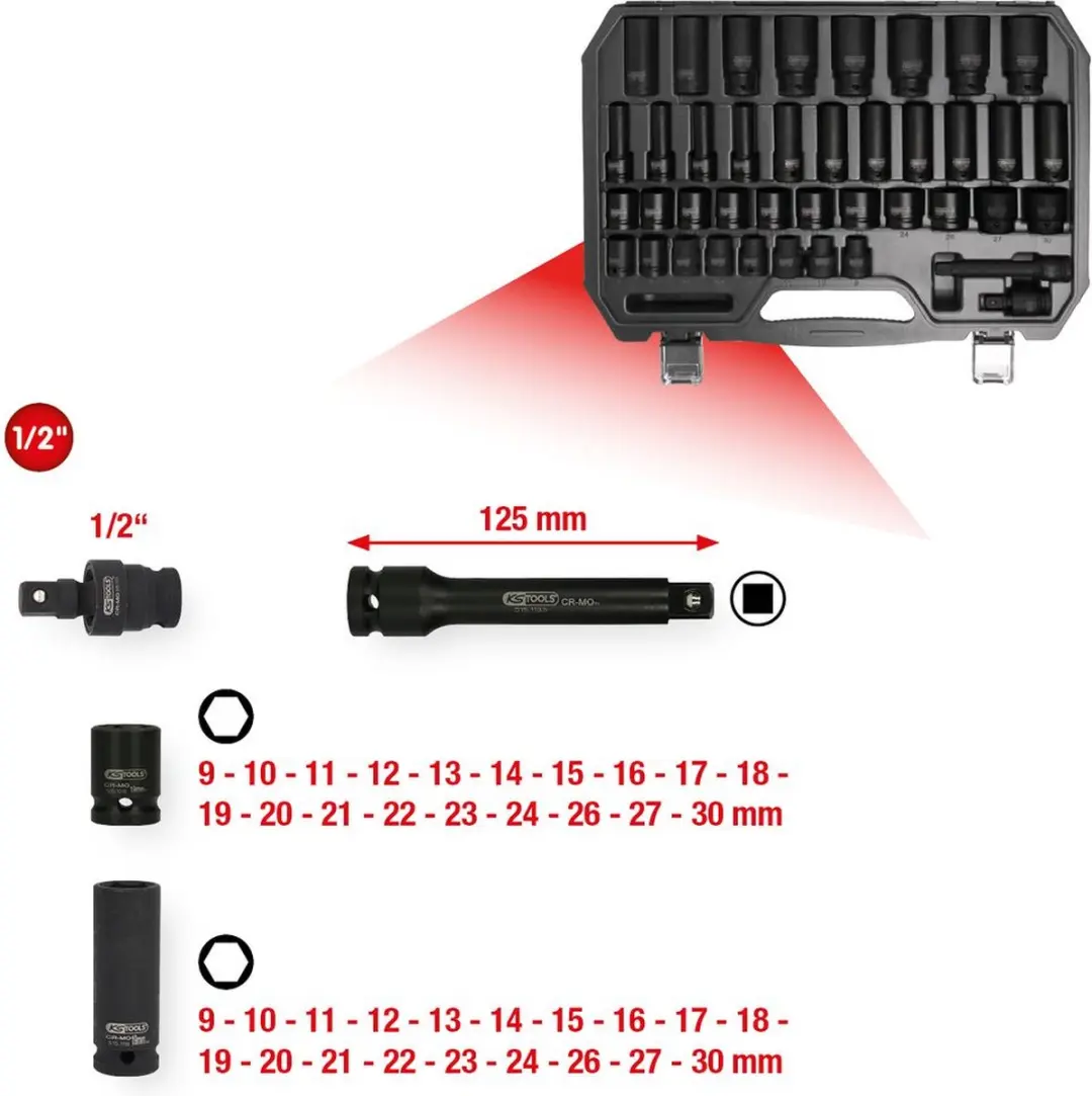 KS TOOLS 1/2" Zeskant-kracht-doppenset 40-delig.