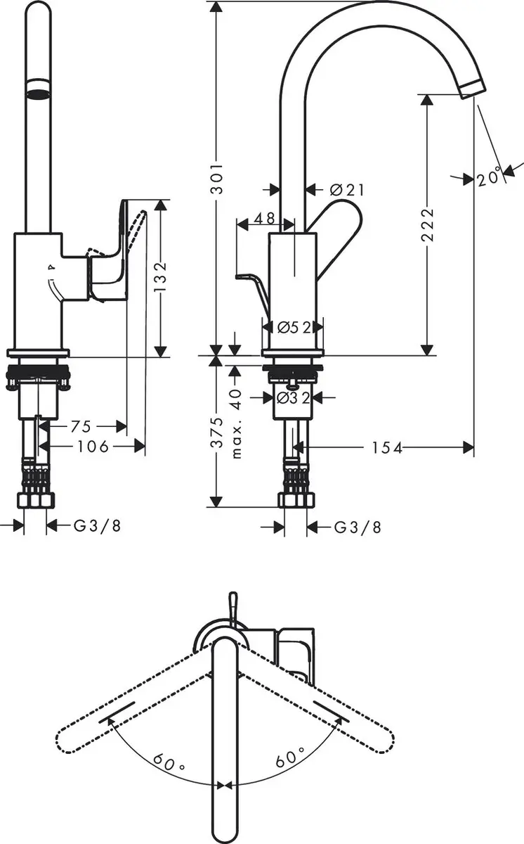 Hansgrohe Rebris S 72536000 Wastafelmengkraan - Chroom - afbeelding 2 van 6