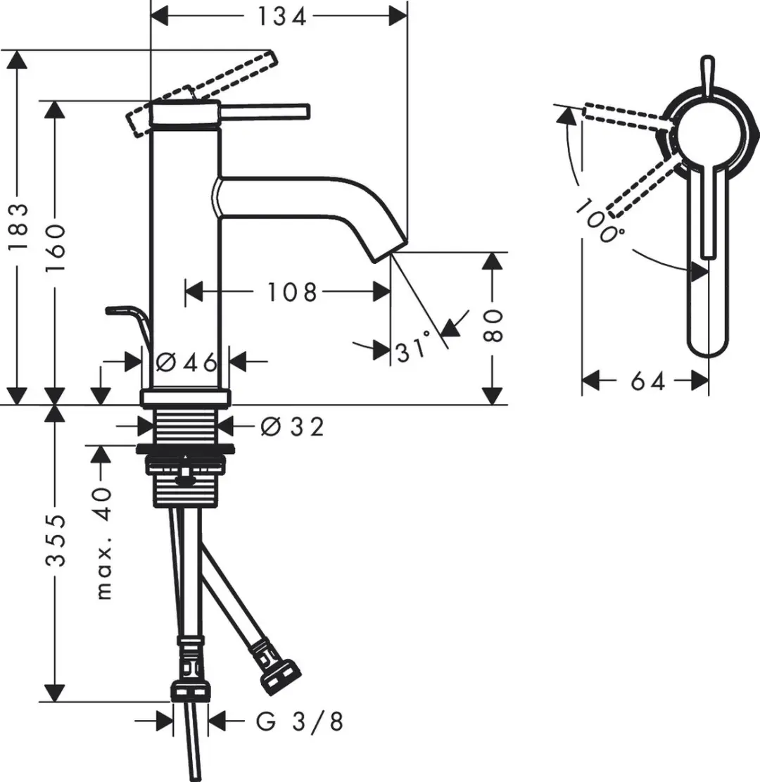 Hansgrohe Tecturis S 73302000 Wastafelkraan - Ééngreeps - Chroom - afbeelding 3 van 6