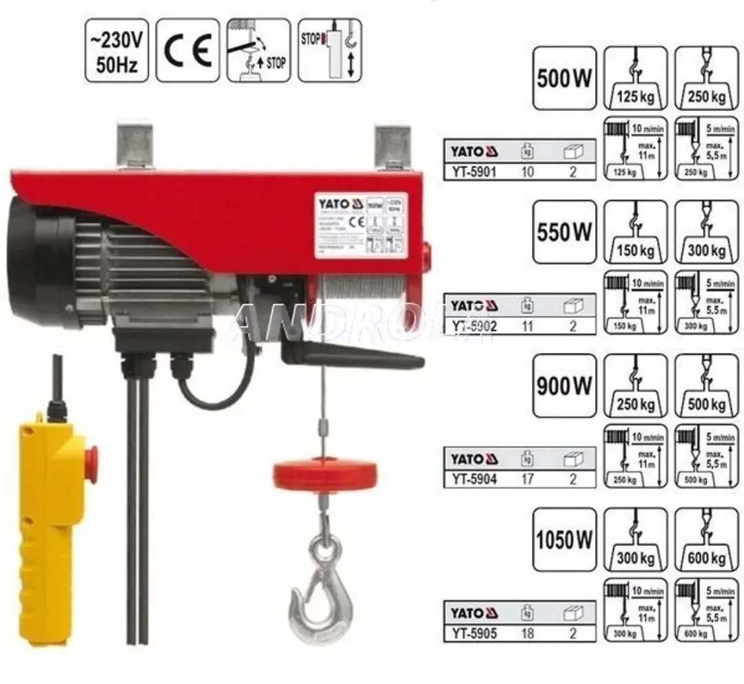 YATO Elektrische lier - 300kg - 550W - afbeelding 2 van 4