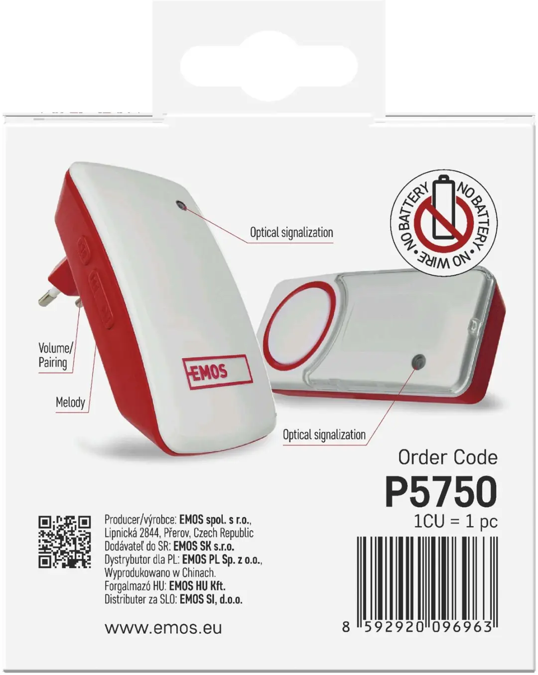 EMOS P5750 Draadloze Deurbel - Rood/Wit - afbeelding 5 van 6